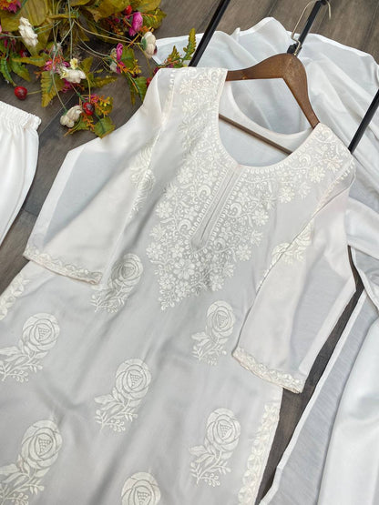 White Designer Chikankari Special Kurta With Sharara Set