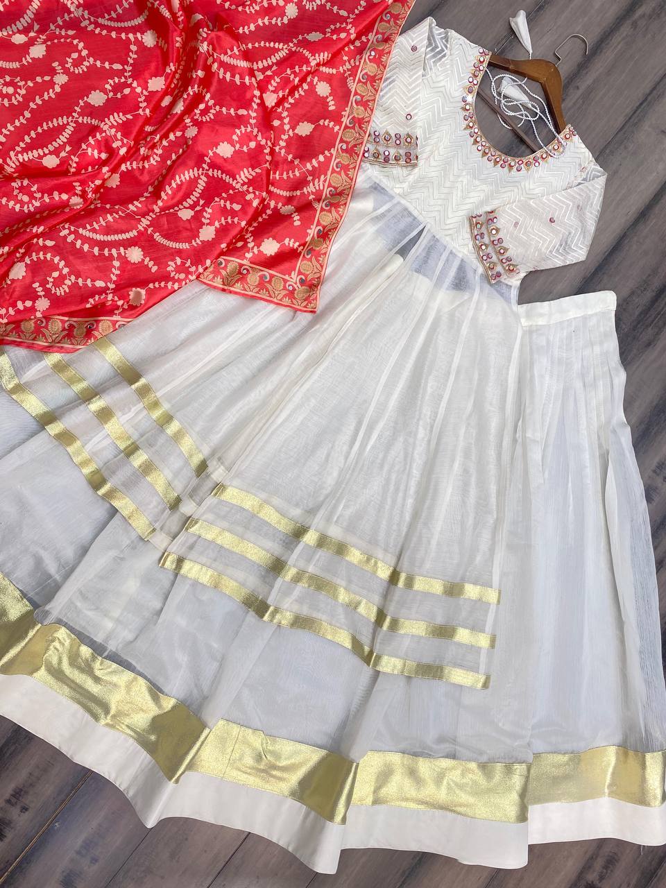 Navratri Special  Rajwadi Silk  Top With Full Flair Lehenga