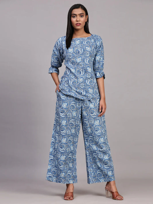 Blue Cotton Printed Co-Ord Set