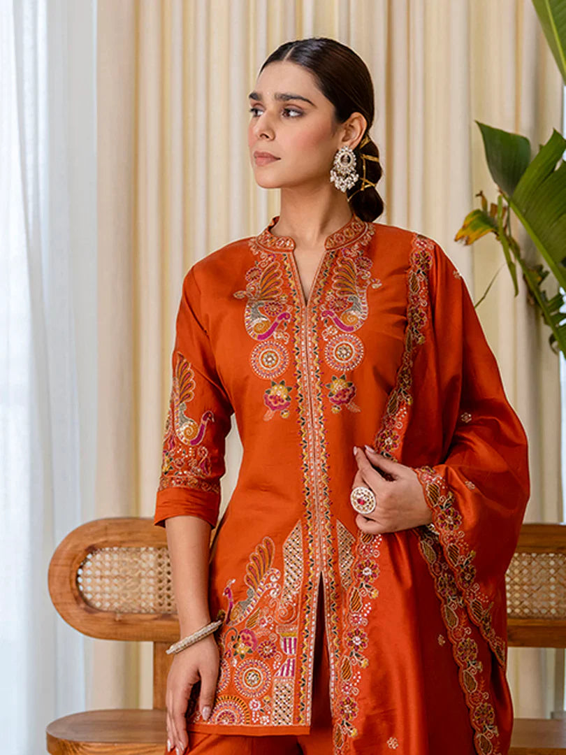 Noor-E-Nazakat Rust Designer Kurta Plazo Set