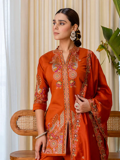 Noor-E-Nazakat Rust Designer Kurta Plazo Set