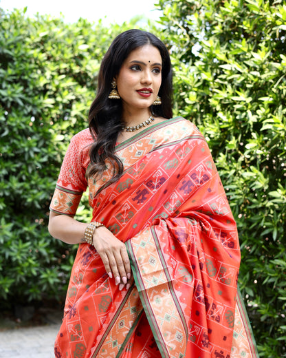 Patola Silk Orange Zari Contemporary Saree