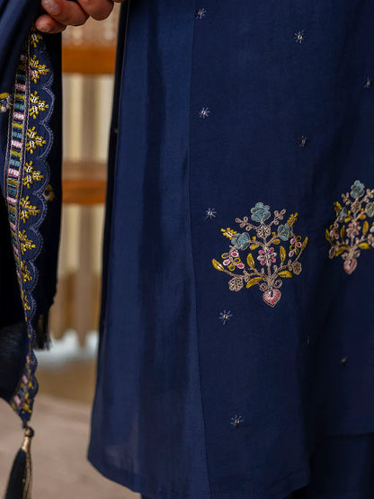 Zarika Teal-blue Exclusive Embroidered Kurta Plazo Set for Women