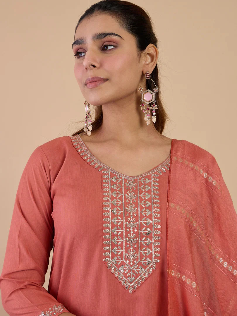 Myra Peach Women's Designer Kurta Pant Set Premium Pattern Collection