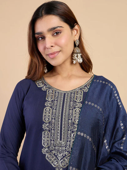 Nyra Navy Blue Women’s Traditional Kurta Pant Set with Dupatta