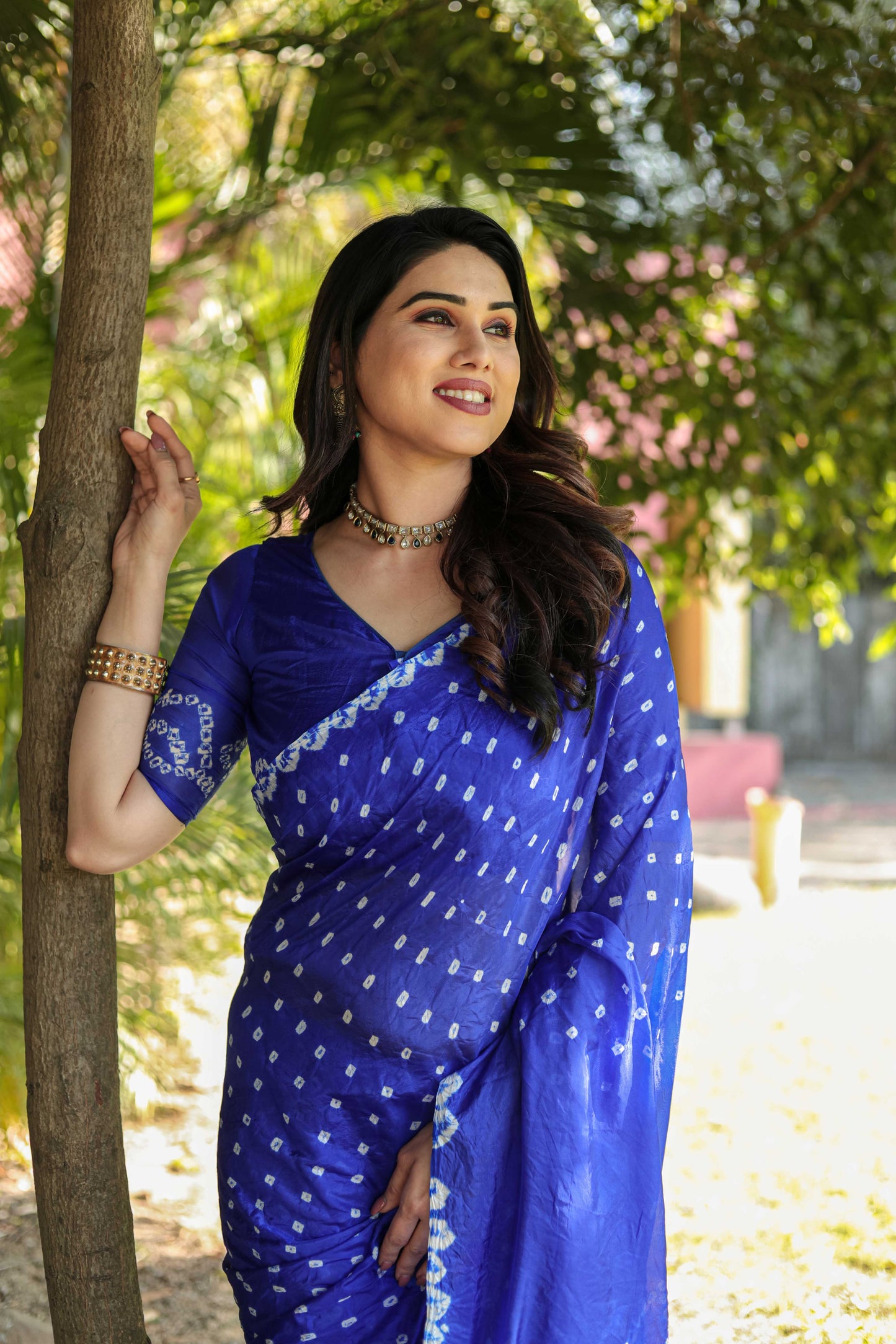 Original Bandhej Blue Color Beautiful Design Saree