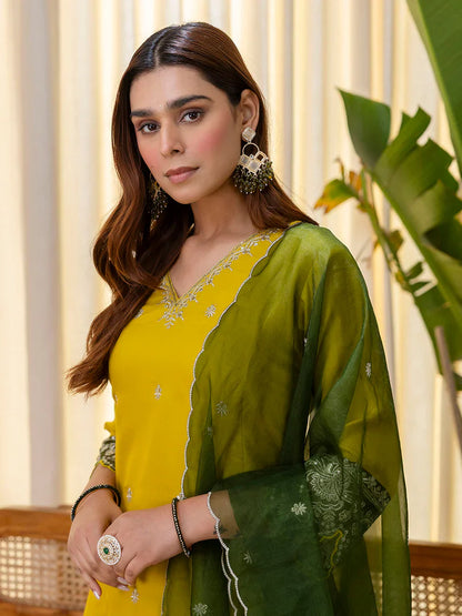 Meher Lemon Embroidred Kurta Sets with Sequins Work Women Suits