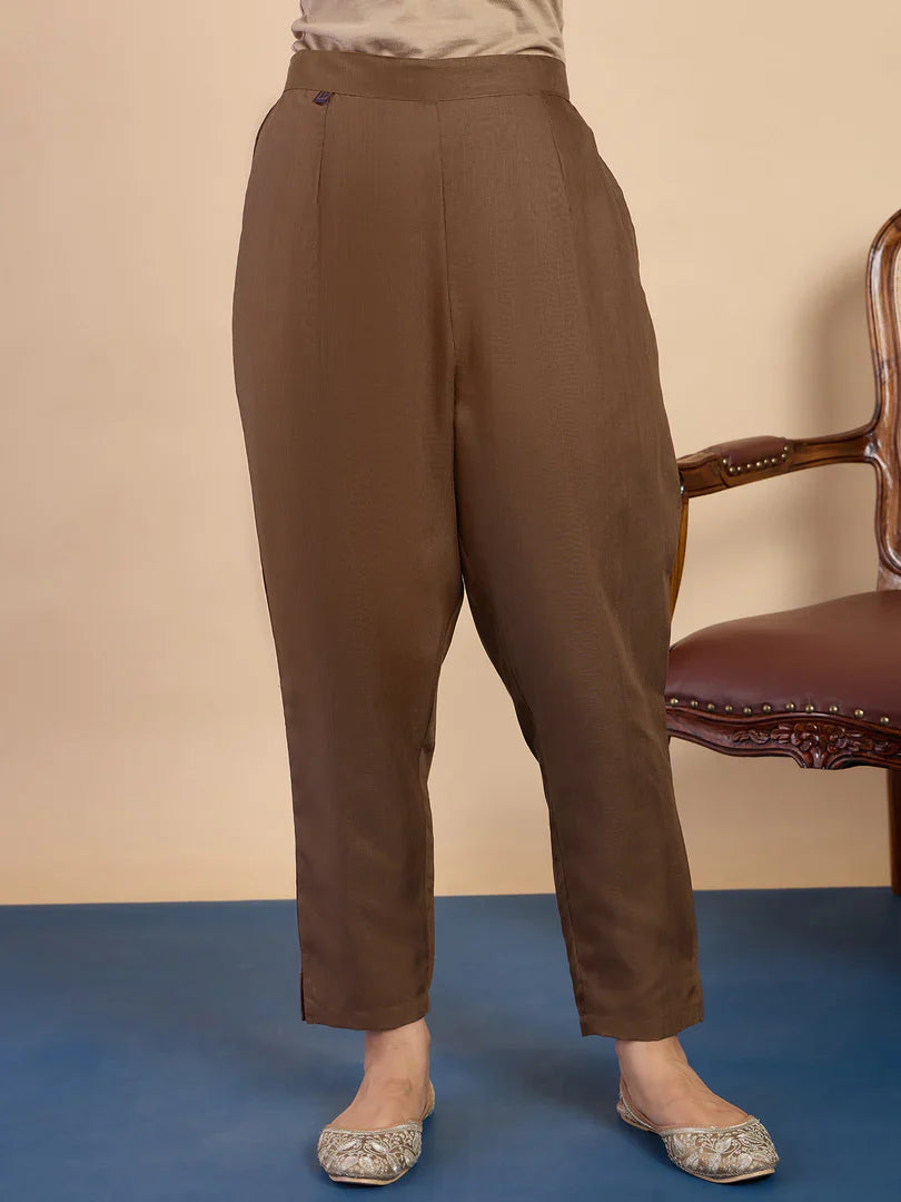 Riva Brown Elegant Embroidered Kurta Pant Set for Women