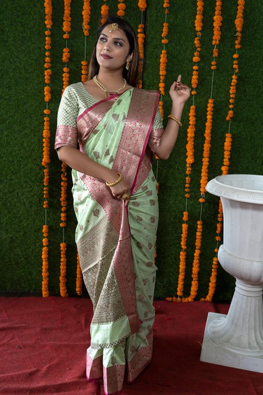 Self Design Paithani Pure Silk Green Saree