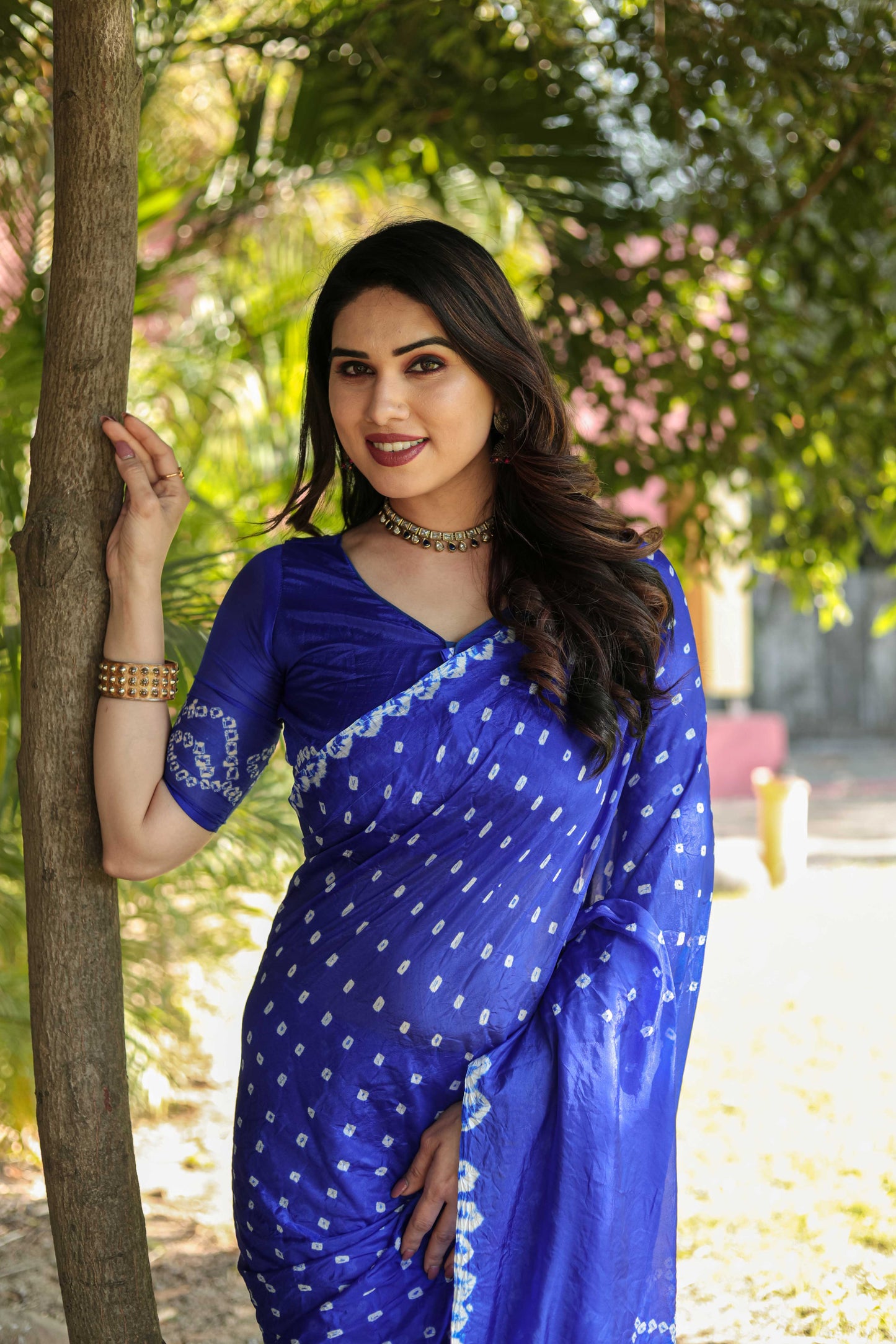 Original Bandhej Blue Color Beautiful Design Saree