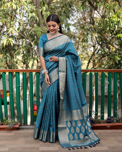 SKY BLUE WOVEN PATOLA SILK SAREE