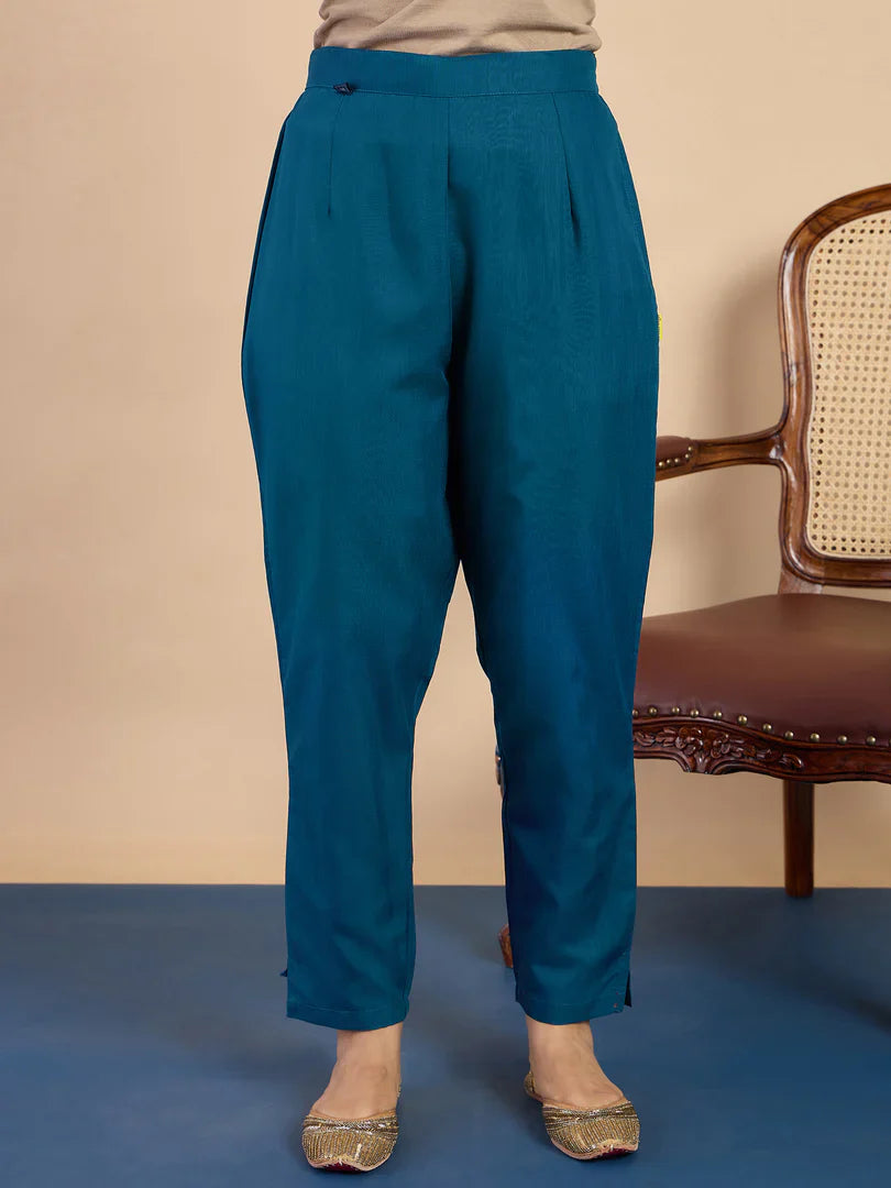 Riva Teal Elegant Embroidered Kurta Pant Set for Women