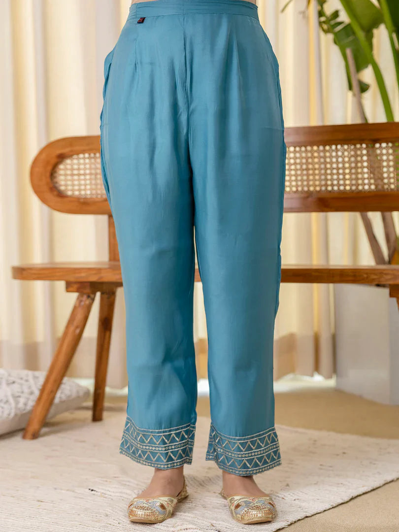 Meher Teal-blue Embroidred Kurta Sets with Sequins Work Women Suits