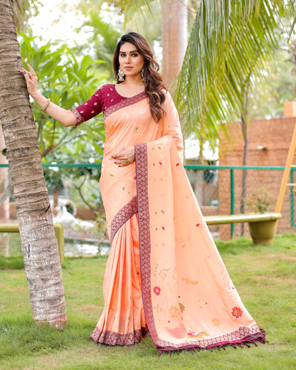 Premium Quality Handpicked & Easy To Drape Dola Silk Light Pink Saree For This Wedding Season