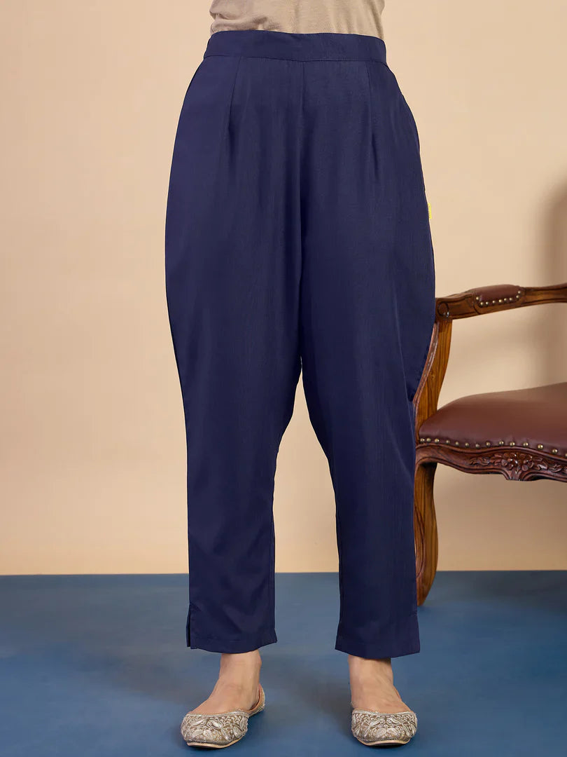 Nyra Navy Blue Women’s Traditional Kurta Pant Set with Dupatta