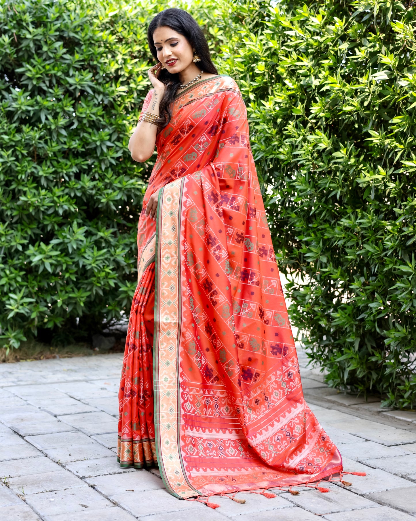 Patola Silk Orange Zari Contemporary Saree