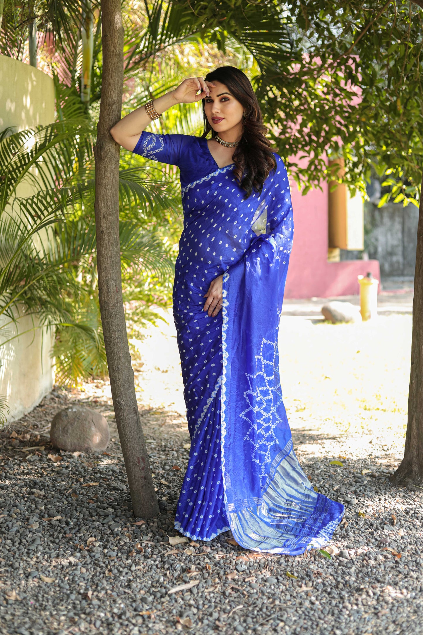 Original Bandhej Blue Color Beautiful Design Saree