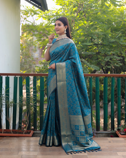 Sky Blue Color kanchi Border Rich Pallu Bandhej Saree