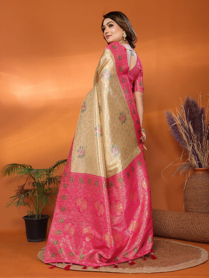 Pure Banarasi Purple & Pink Tissue Silk Saree with Paithani Border & Pallu
