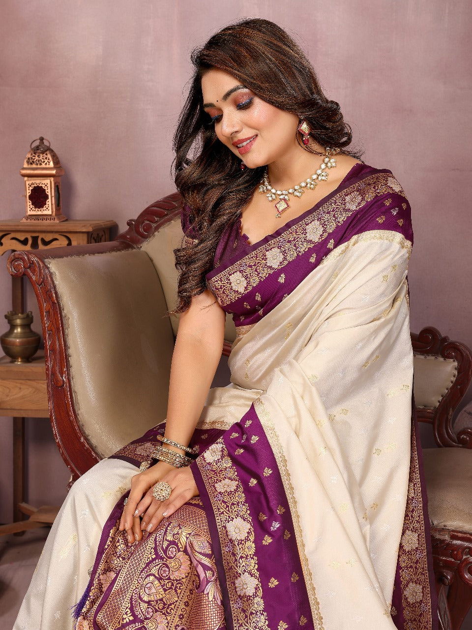 Pure Handloom Kalamkari Gold & Red Silk Saree with Zari Woven Border & Pallu