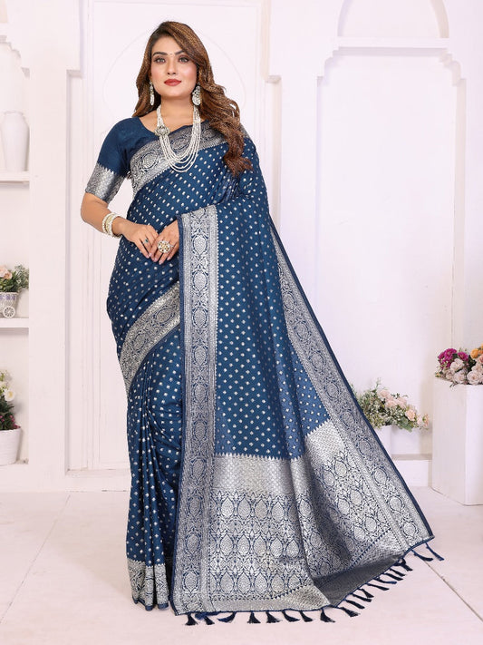 Soft & Lightweight Blue Georgette Silk Saree with Rich Zari Weaving