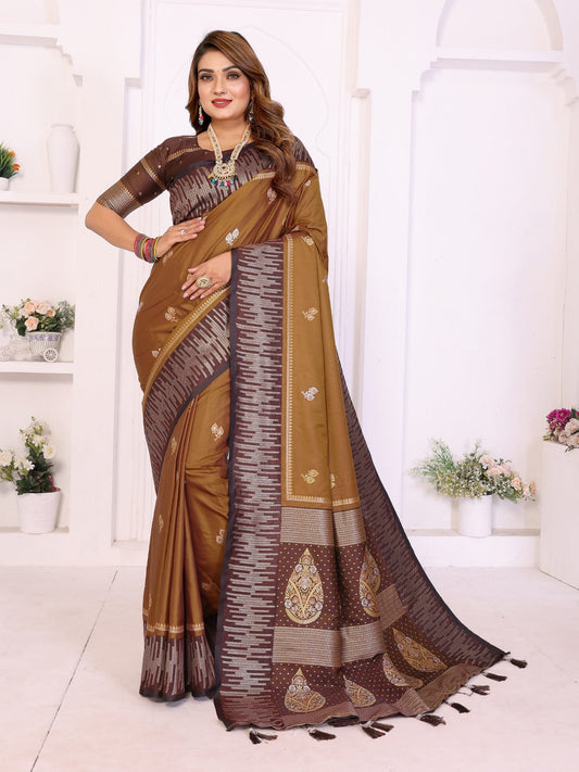 Premium Bronze  South Soft Silk Saree with Rich Zari Weaving Border & Heavy Pallu