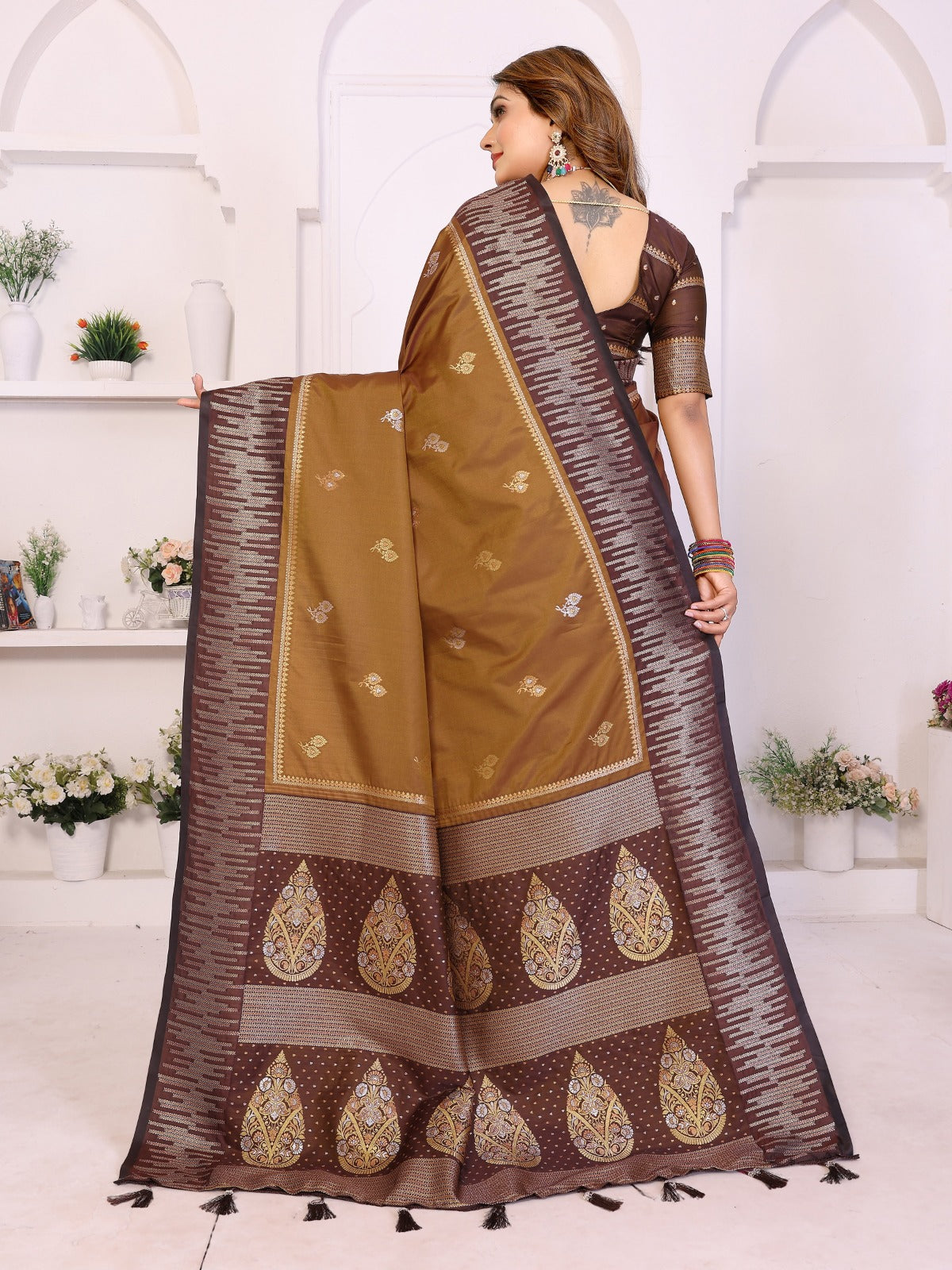 Premium Bronze  South Soft Silk Saree with Rich Zari Weaving Border & Heavy Pallu