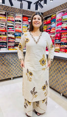Elegant Black Pure Rayon Floral Kurta Set with Matching Palazzo | V-Neck Ethnic Wear for Women