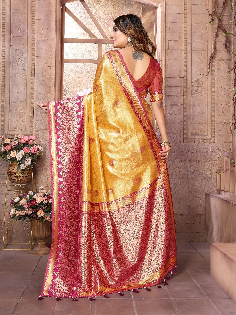 Premium Purple Pure Banarasi Tissue Silk Saree with All-Over Weaving Butties