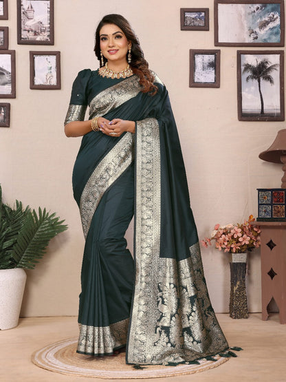 Teal Premium Pure Soft Banarasi Silk Saree