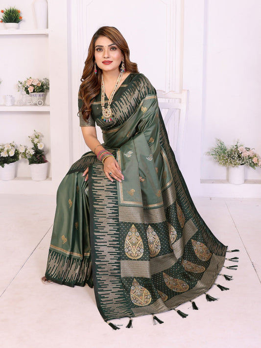 Premium Green South Soft Silk Saree with Rich Zari Weaving Border & Heavy Pallu