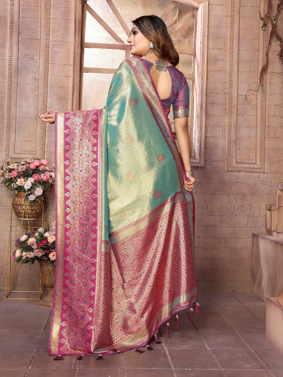 Premium Gold Pure Banarasi Tissue Silk Saree with All-Over Weaving Butties
