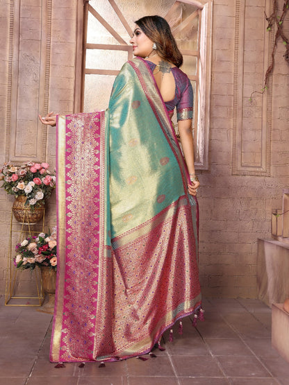 Premium Purple Pure Banarasi Tissue Silk Saree with All-Over Weaving Butties