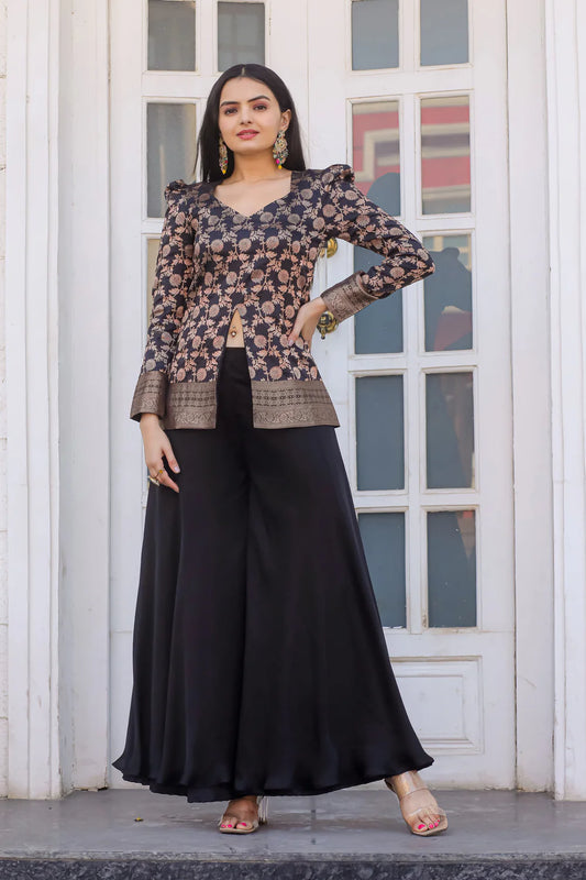 Black trendsetter Peplum top with our weaving Palazzo set