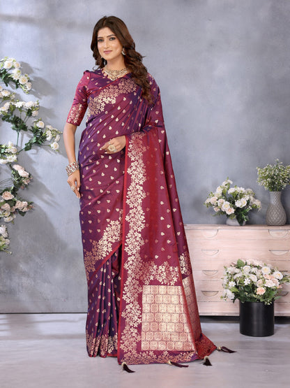 Premium Summer Purple Banarasi Silk Saree with Exclusive Gala Weaving Work