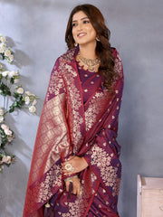Premium Summer Maroon Banarasi Silk Saree with Exclusive Gala Weaving Work