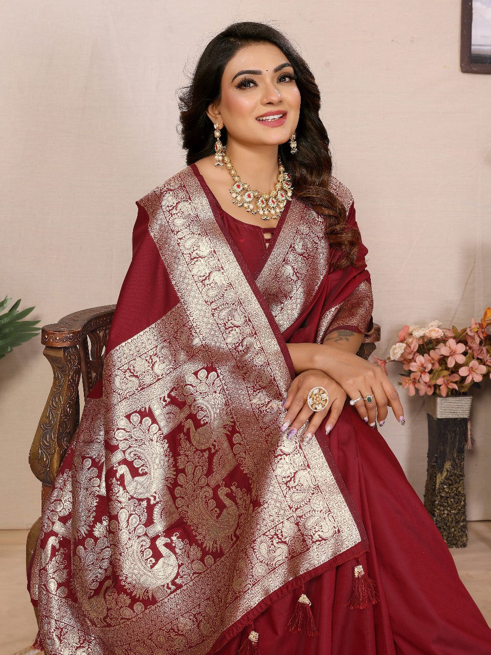 Maroon Premium Pure Soft Banarasi Silk Saree