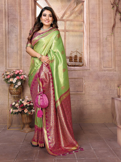 Premium Beige Pure Banarasi Tissue Silk Saree with All-Over Weaving Butties