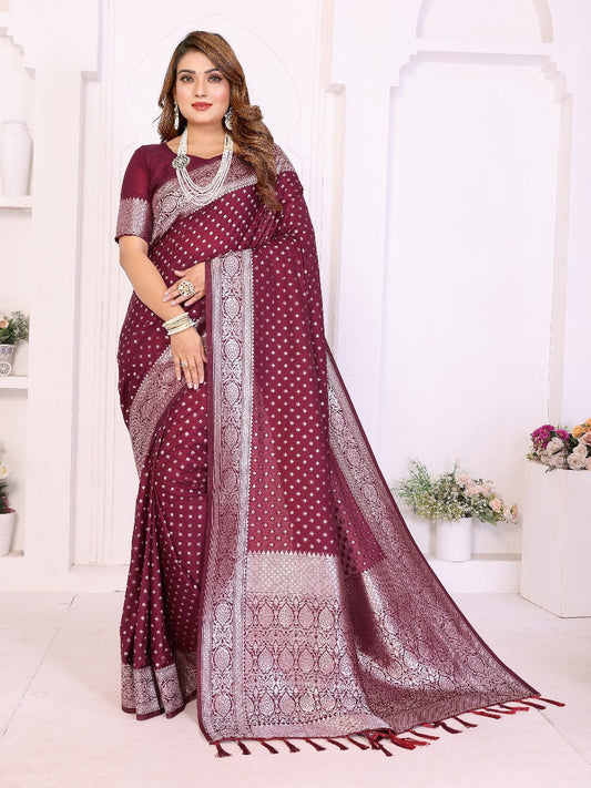 Soft & Lightweight Purple Georgette Silk Saree with Rich Zari Weaving