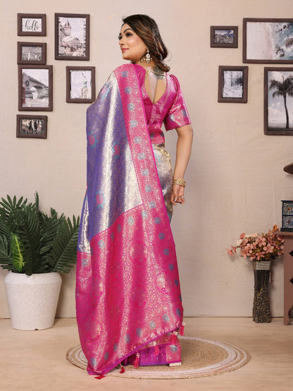 Pure Banarasi Purple & Pink Tissue Silk Saree with Paithani Border & Pallu