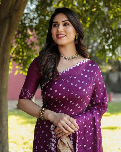 Pure Bandhej Red Silk Saree with Zari Border