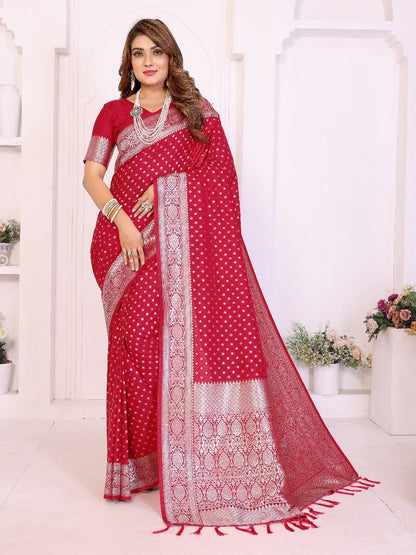 Soft & Lightweight Red Georgette Silk Saree with Rich Zari Weaving