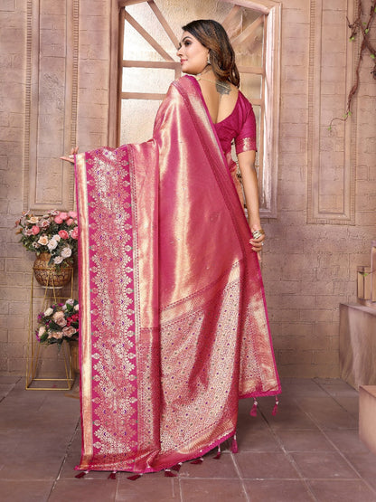 Premium Beige Pure Banarasi Tissue Silk Saree with All-Over Weaving Butties