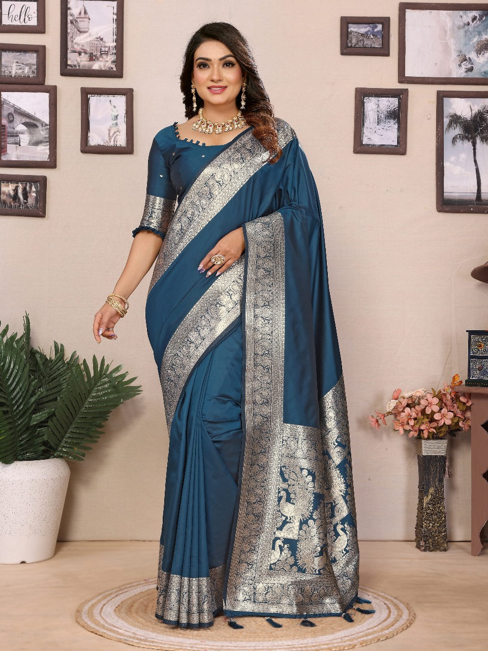 Blue Premium Pure Soft Banarasi Silk Saree