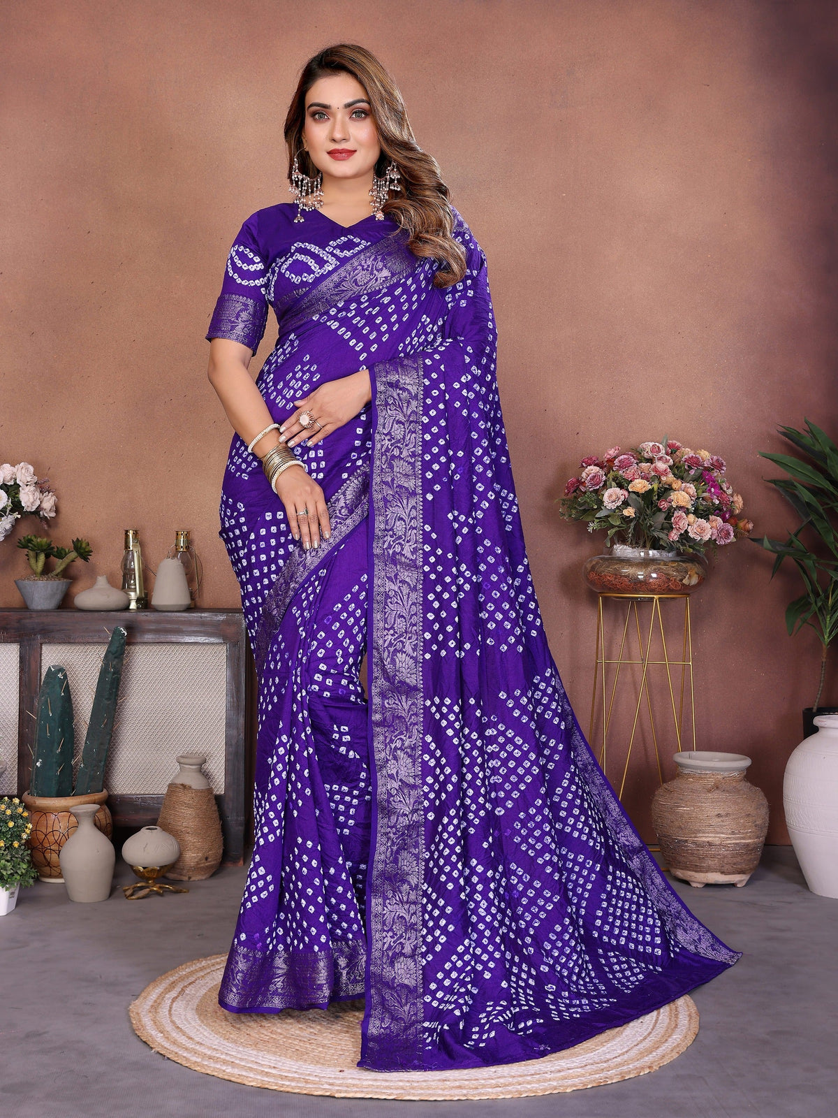 Experience Timeless Elegance With Our Blue Pure Handmade Bandhej Dola Silk Saree