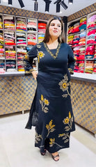 Elegant Off-white Pure Rayon cotton Floral Kurta Set with Matching Palazzo | V-Neck Ethnic Wear for Women
