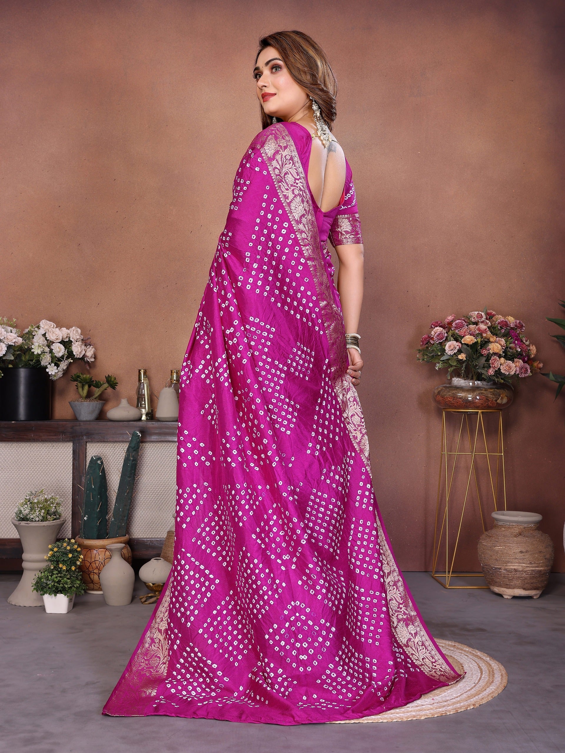 Experience Timeless Elegance With Our Blue Pure Handmade Bandhej Dola Silk Saree