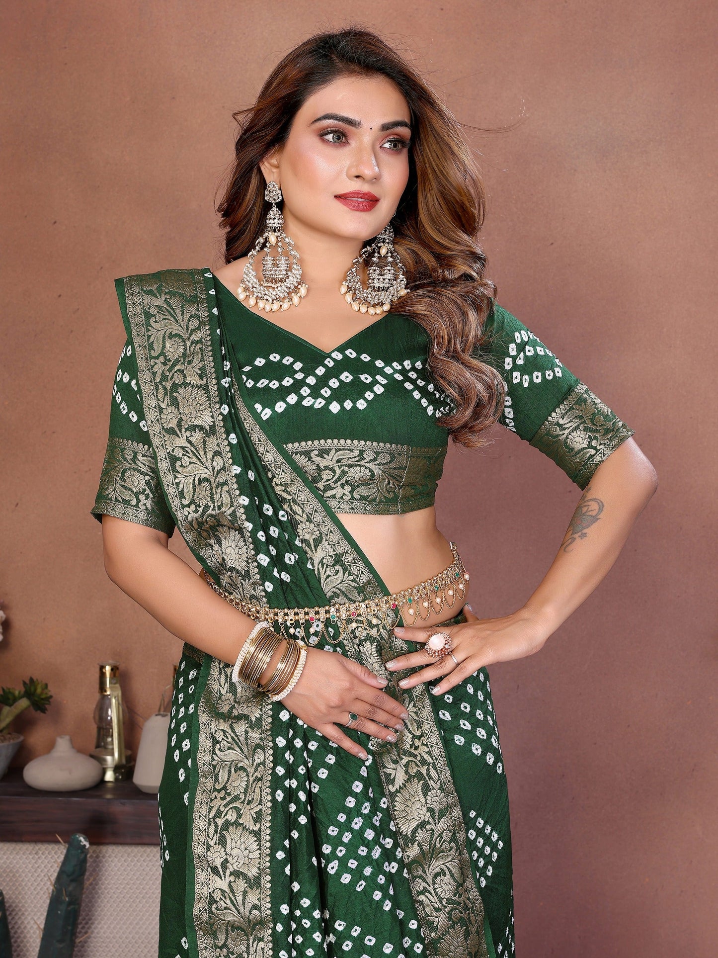 Experience Timeless Elegance With Our Blue Pure Handmade Bandhej Dola Silk Saree