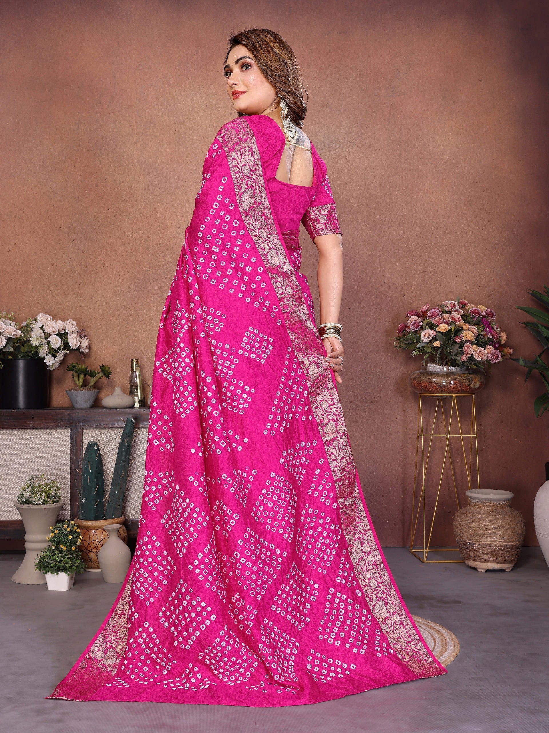 Experience Timeless Elegance With Our Red Pure Handmade Bandhej Dola Silk Saree