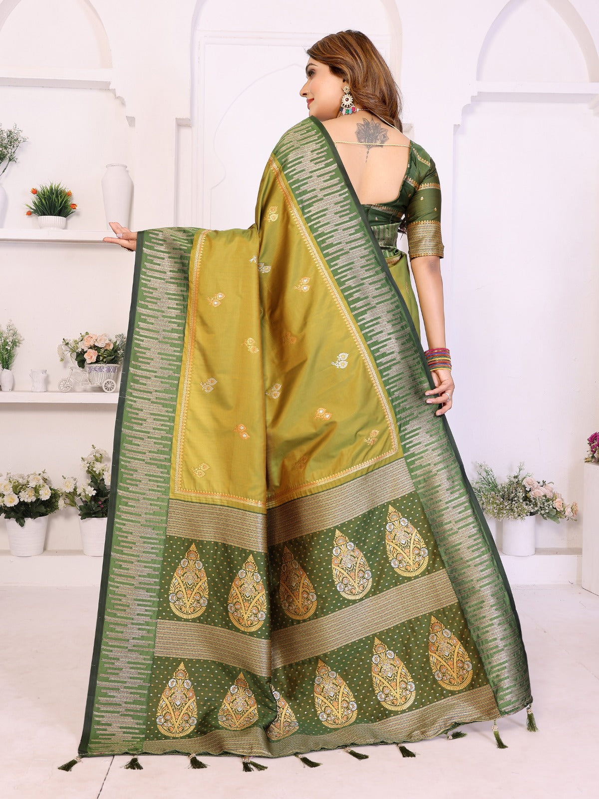 Premium Yellow South Soft Silk Saree with Rich Zari Weaving Border & Heavy Pallu